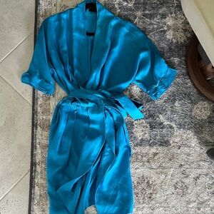 Jo No Fui Silk Size 38 Teal Blue Wrap Dress with Tie Waist